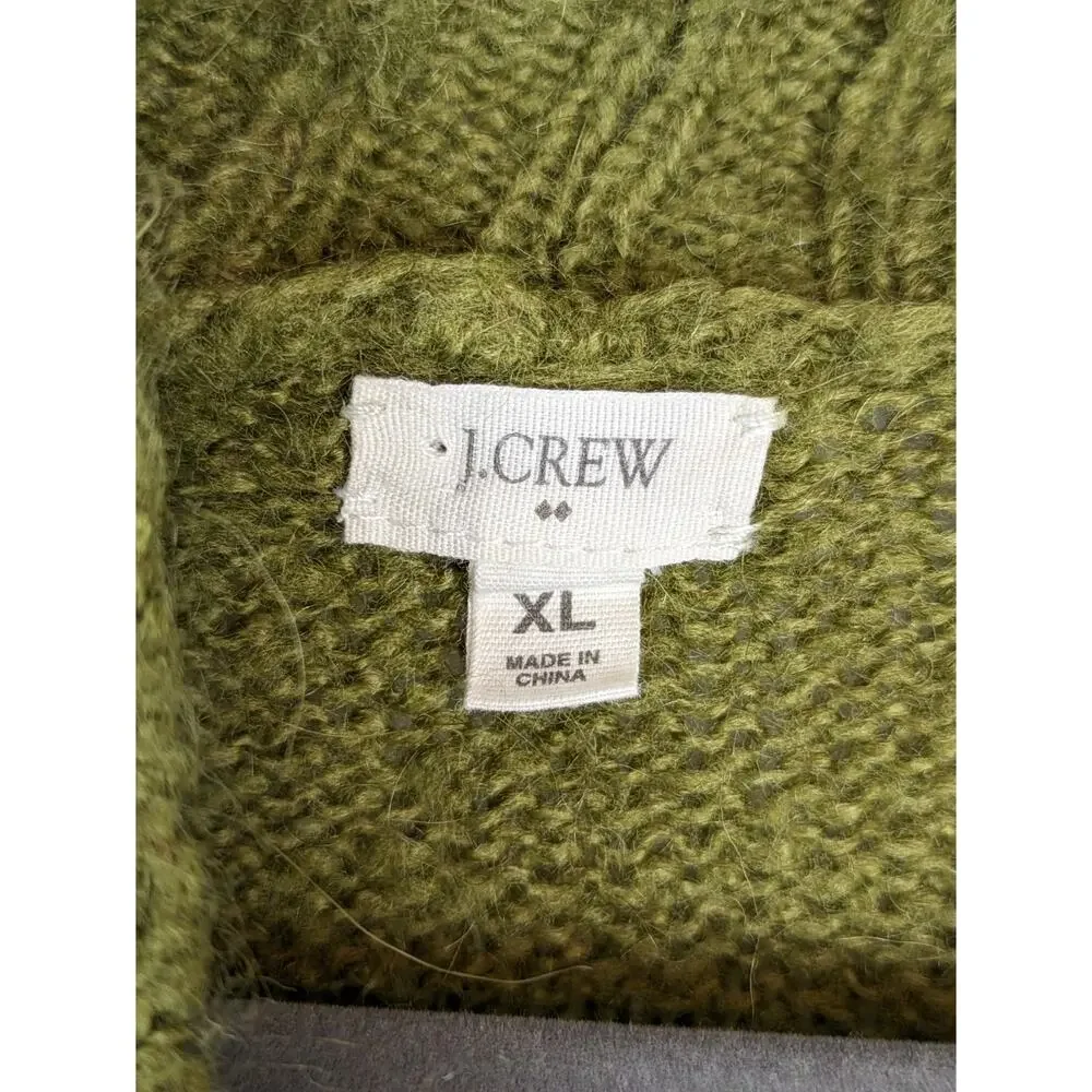 J Crew Factory Sweater Shawl Mohair Wool Fuzzy Fall Winter Preppy Green Size XL